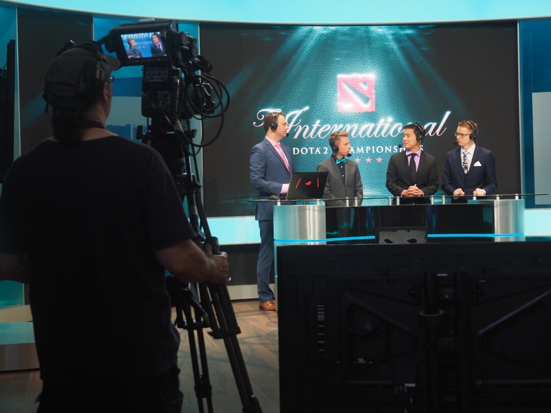 Television studio during a live news broadcast